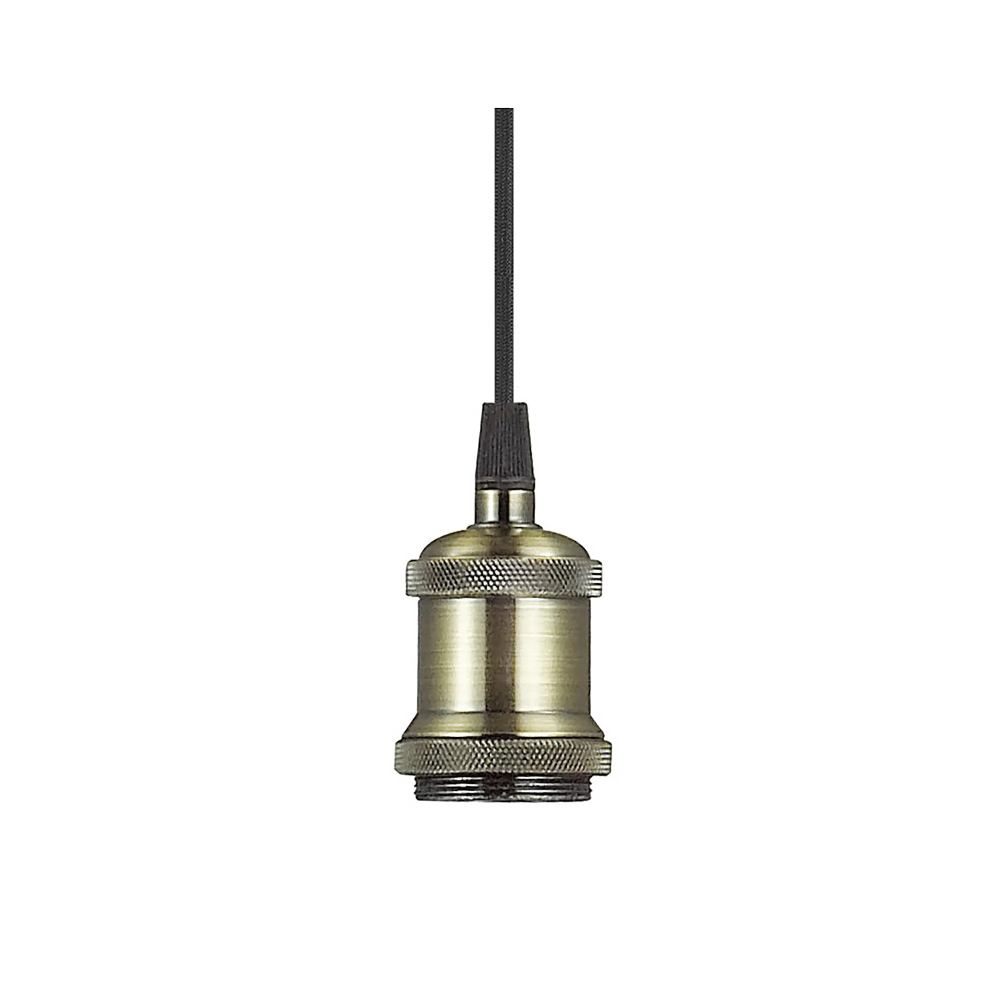 Dreifa 1.5m Single Pendant, 1 x E27, Antique Brass/Antique Base and Black Braided Cable (Maximum Load 1.5kg) D0177  Deco Dreifa Pendant
